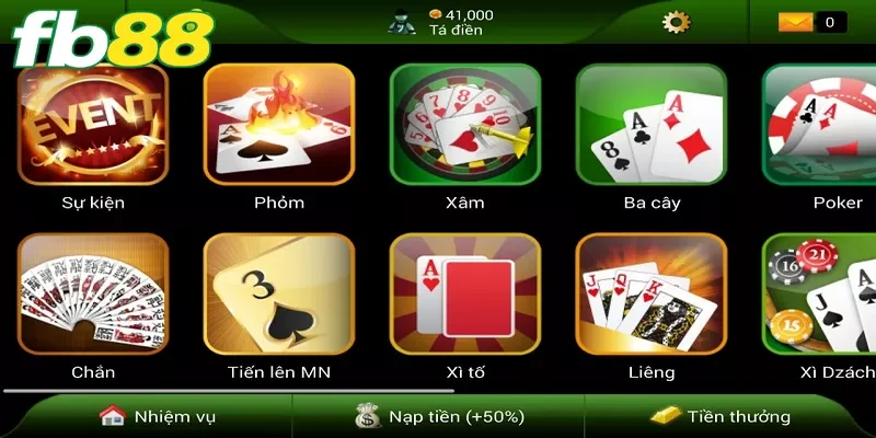 Danh sách các siêu phẩm Game Bài FB88 không thể bỏ lỡ